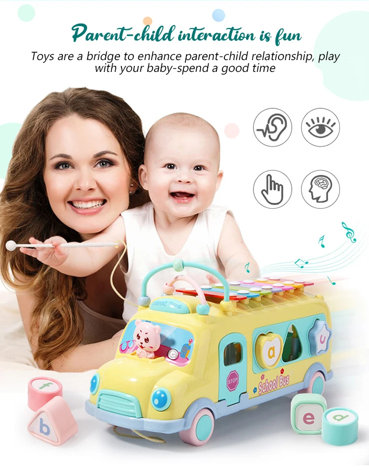 Małe dziecko zabawki Instrument muzyczny dziecko Montessori zabawki do wczesnej edukacji Knock fortepian autobus samochód edukacyjne zabawki dla dzieci 1 rok