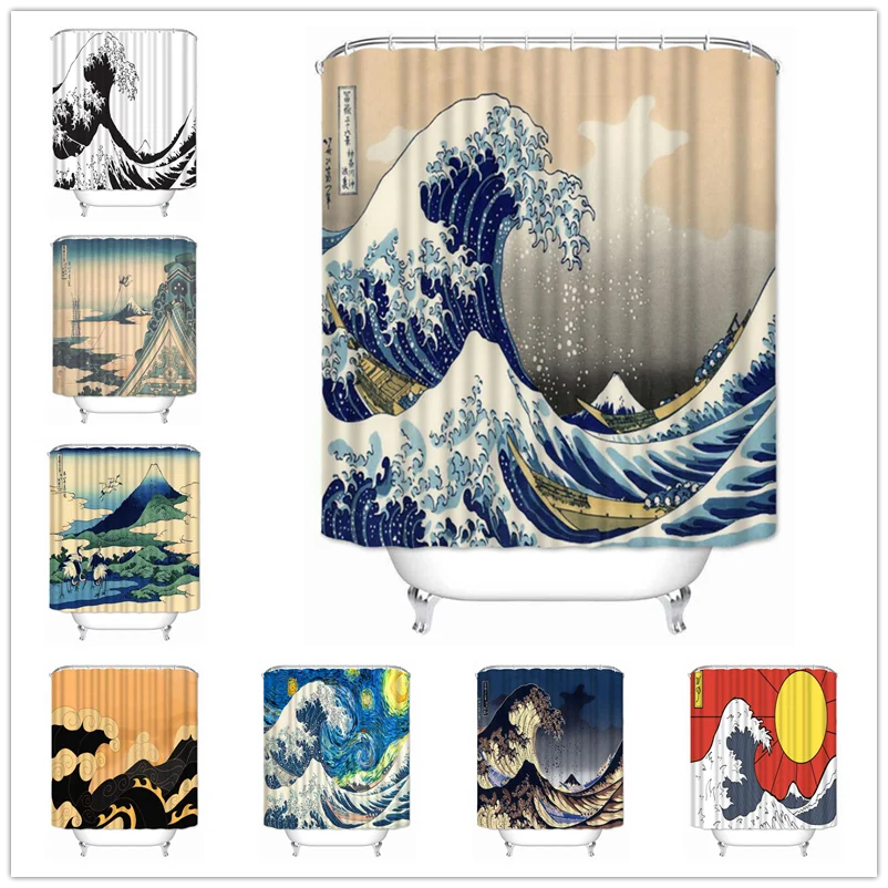 Musife Custom Great Wave Of Kanagawa Shower Curtain Waterproof Polyester Fabric Bathroom With Hooks DIY Home Decor