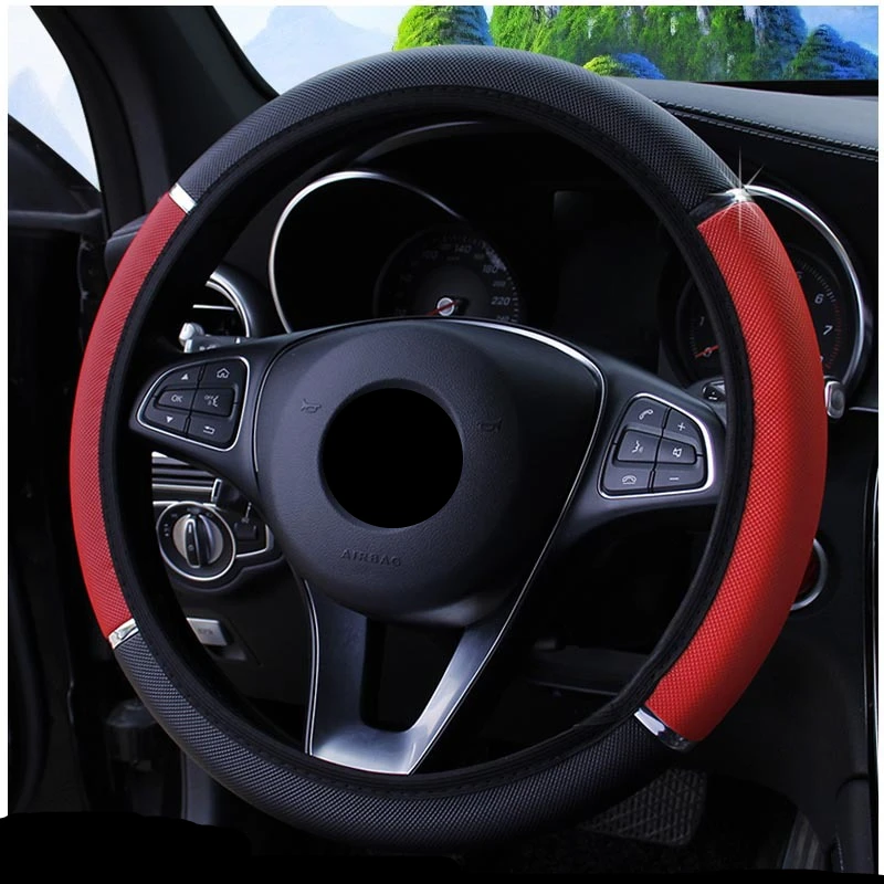 Anti Slip Auto Decoration PU Leather Steering Covers Car-styling Universal Car Steering Wheel Cover 37-38cm Diameter