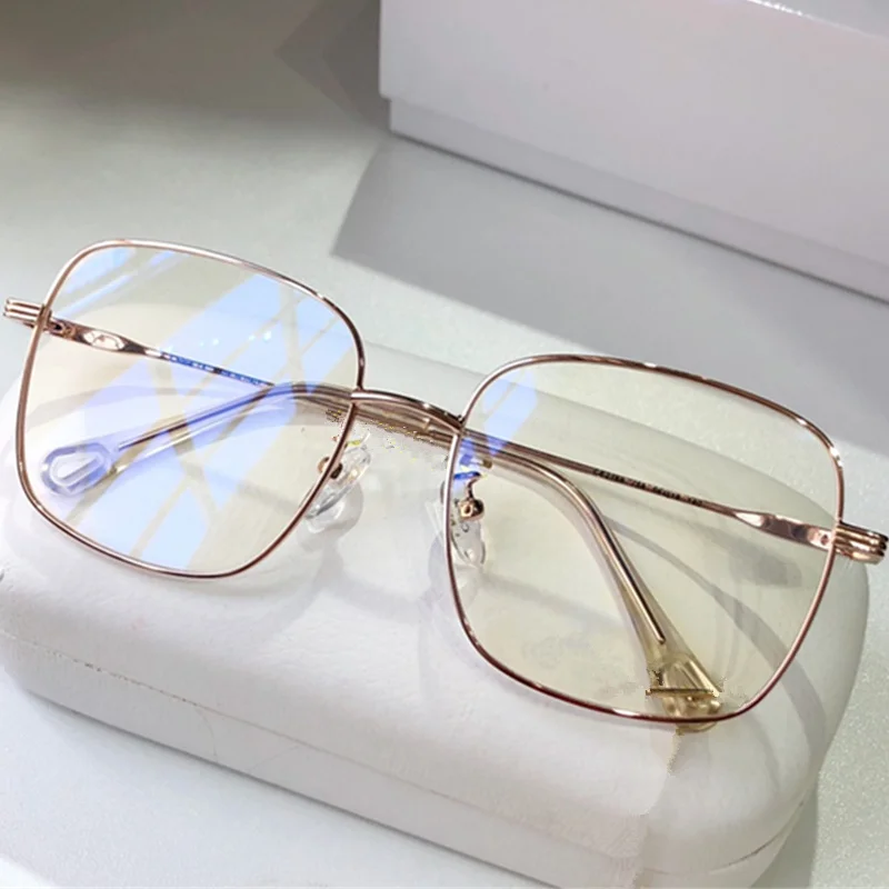 Fashion Lightweight Women Big Square Frame Anti-Bluelight Plano Glasses 56-18-140 Quality Metal Fullirm for Prescription