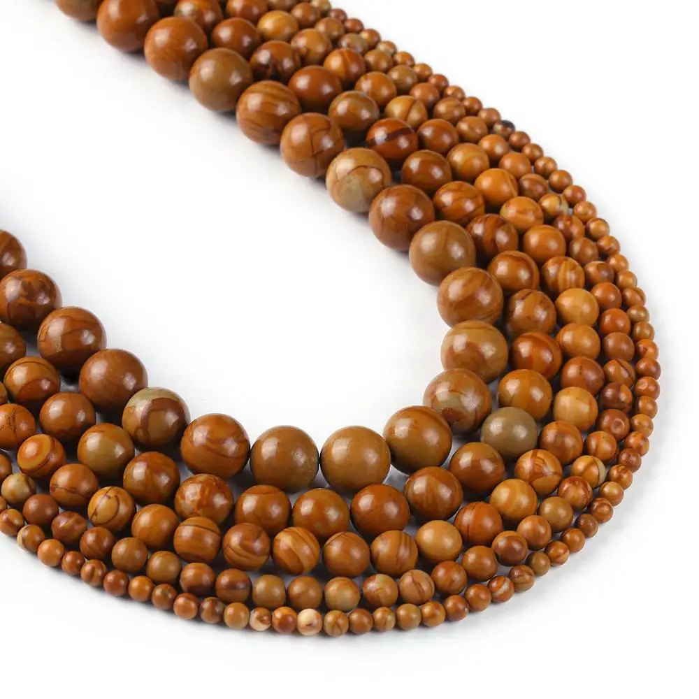 Natural Wood Jasper Stone 4mm 6mm 8mm 10mm 12mm Smooth Matte Serpeggiante Beads Sold by Strand