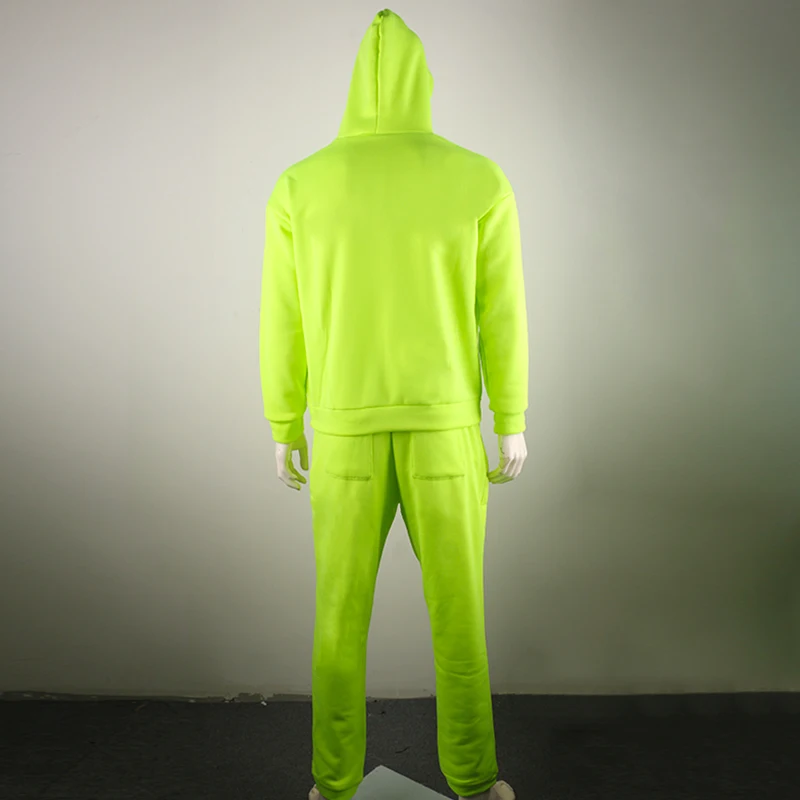 OMSJ 2024 Fashion Neon Style Mens Sets Fluorescence Green Hooded Sweatshirt+Sweatpants Two Piece Autumn Winter Casual Tracksuit