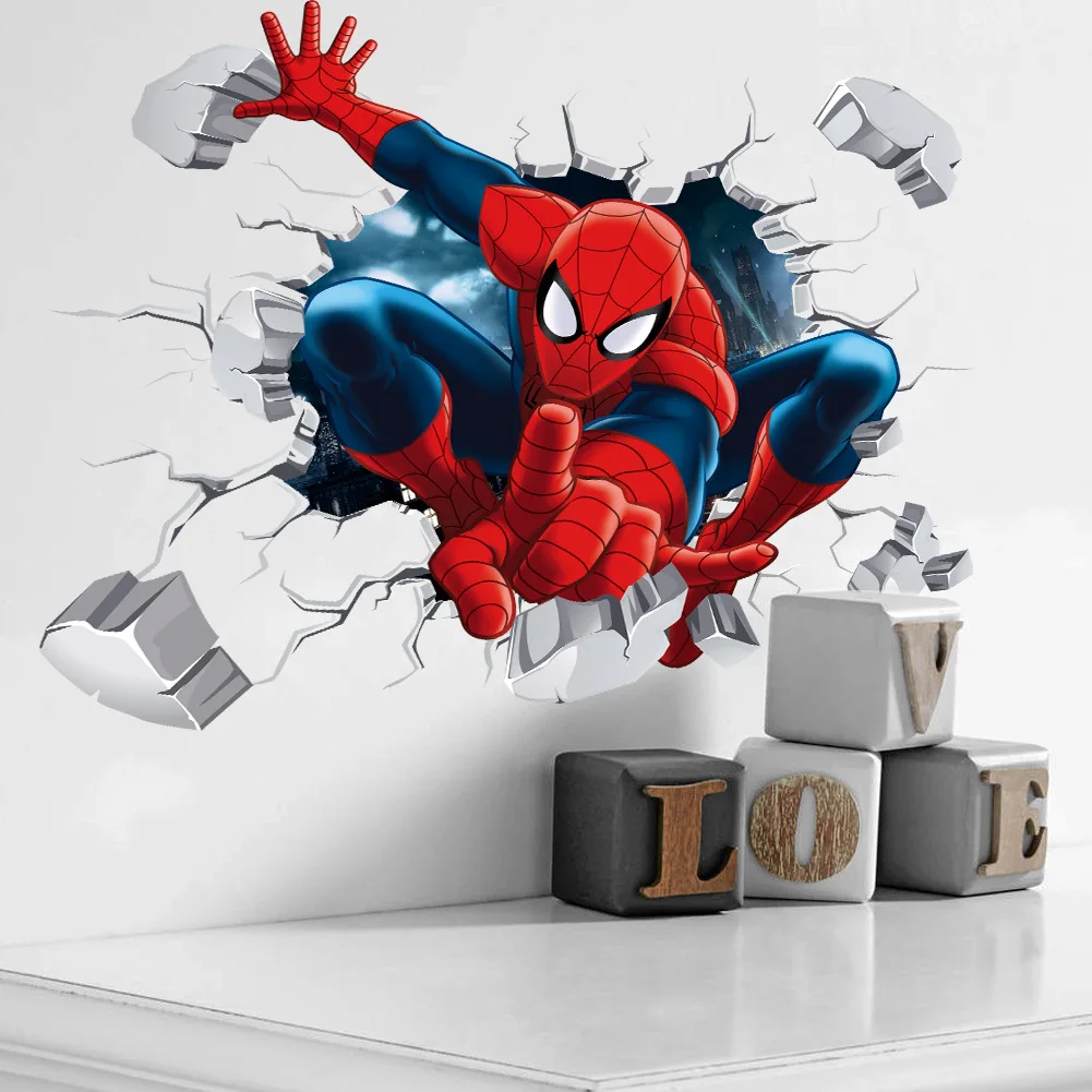 Pegatinas de pared de Superman y Spiderman, calcomanías 3D para decoración de habitación de niños, 45x60