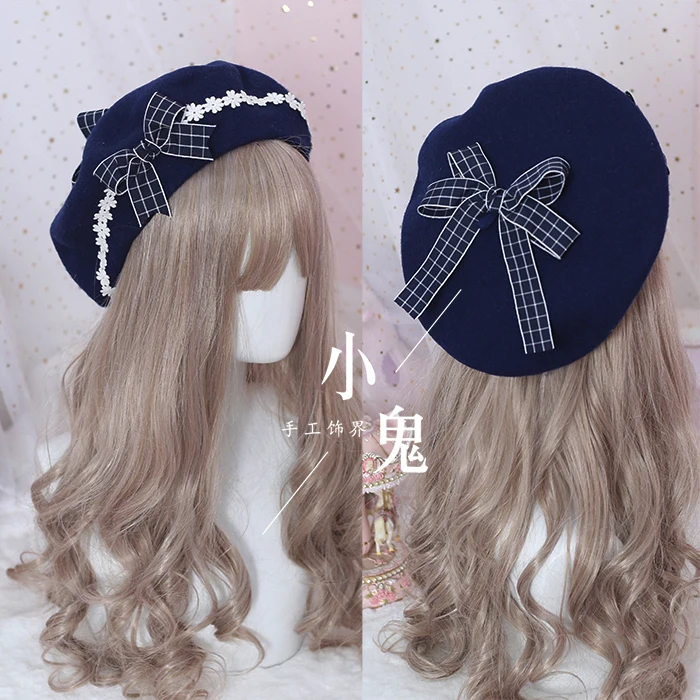 

Japanese lolita girls beret female autumn and winter woolen sweet wild daisies hand-made bow bud