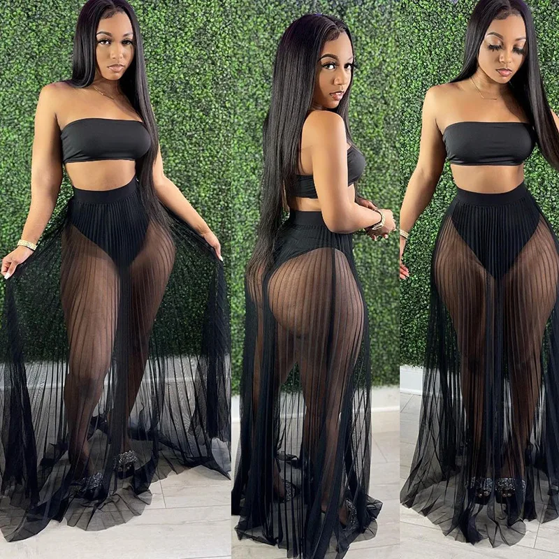 Fashion Women's Wrapped Gauze Skirt Set Three-piece Nightclub Swimwear Style Sexy Bulk Item In Wholesale Lots