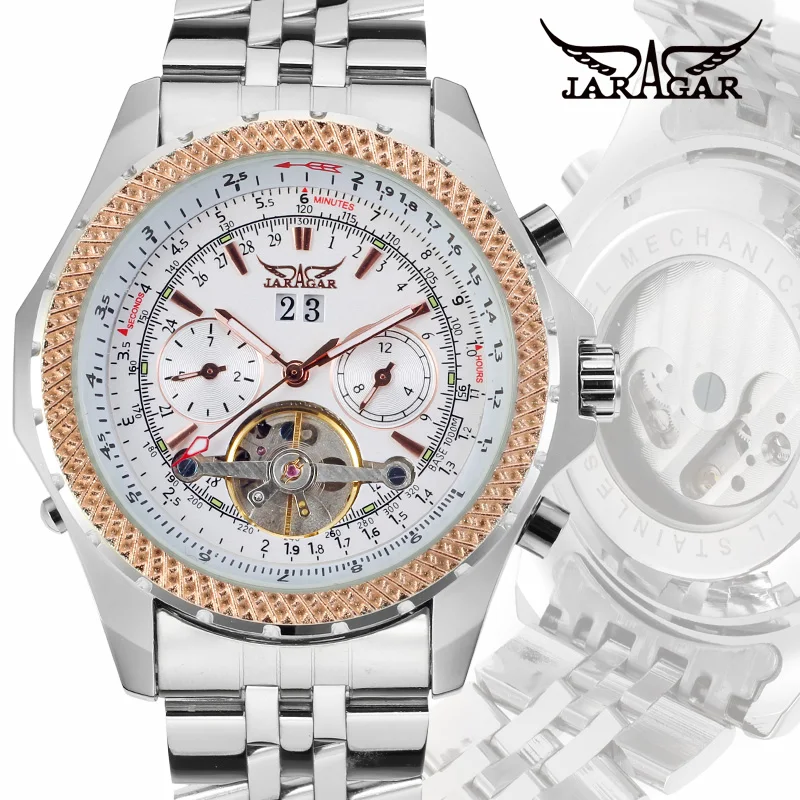 2021 Jaragar Brand Flying Series Golden Bezel Scale Dial Design Stainless Steel Mens Watch Top Brand Luxury Automatic Mechanical