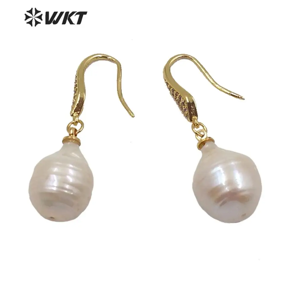 

WT-MPE025 WKT Optional Trendy Pearl Earrings Gold Electroplated Water Drop Baroque Pearl Earrings Women Fashion Jewelry Earrings