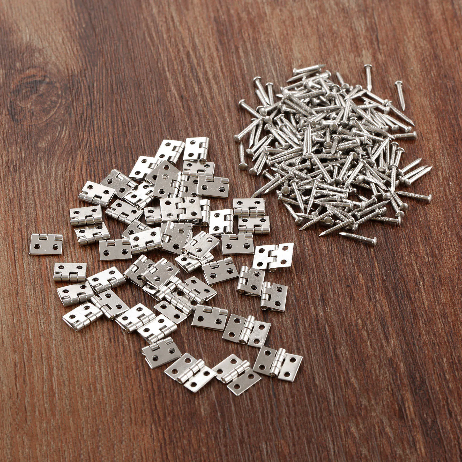 50pcs/set 8*10mm Mini Hinges w/Nails 4 Holes Silver White Furniture Hardware Decor Small Cupboard Door Hinges Jewelry Wood Box