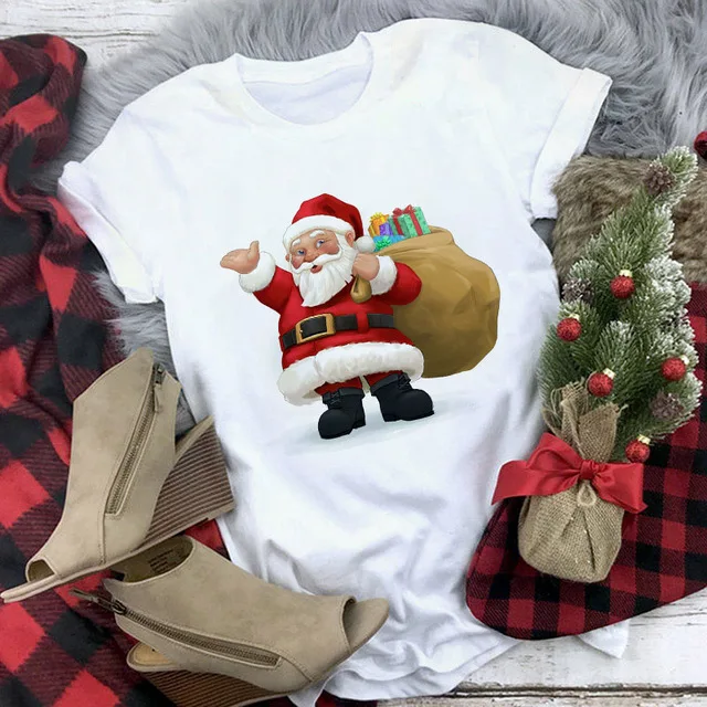 

Women Merry Christmas reindeer Harajuk New Santa Claus Print T-shirt 2020 Summer Fashion Short Sleeved T-shirt Girl,Drop Ship