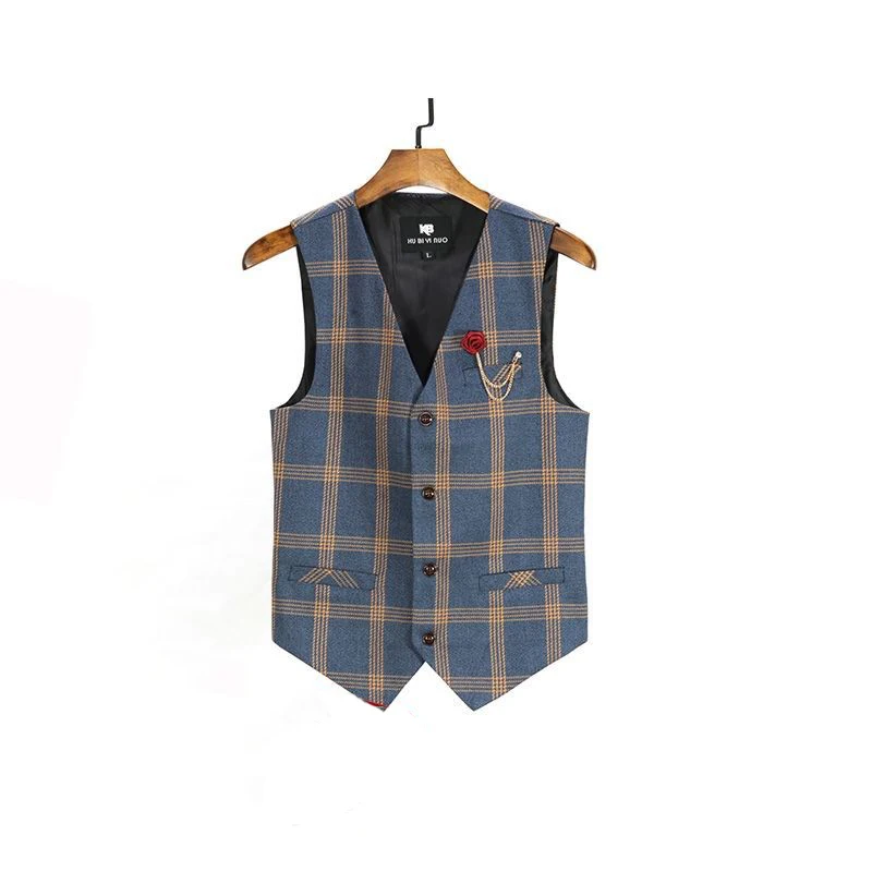 

Men's British Gentleman Retro Suit V Neck Lattice Vest Korean Version For Casual Slim Wedding Waistcoat Mens Vests Clothing