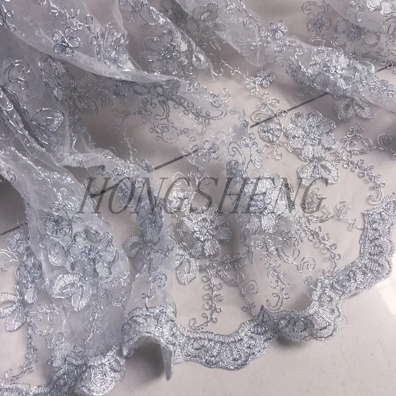 Silver white car bone embroidery lace fabric dress high-end tablecloth fabric