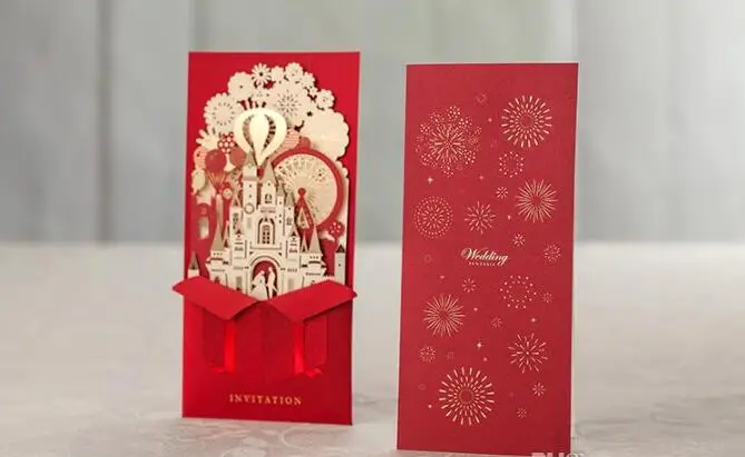 Unique 3D Laser Castle Wedding Invitations Cards laser cut 2016 Cheap Personalized wedding Invitation Card Designs