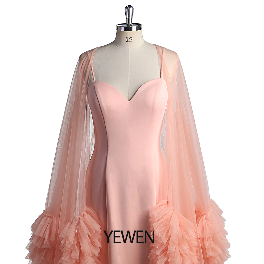 Peach Tulle Gown with Ruffled Train elegant party dresses woman Photography Props YEWEN Vestidos De Fiesta De Noche