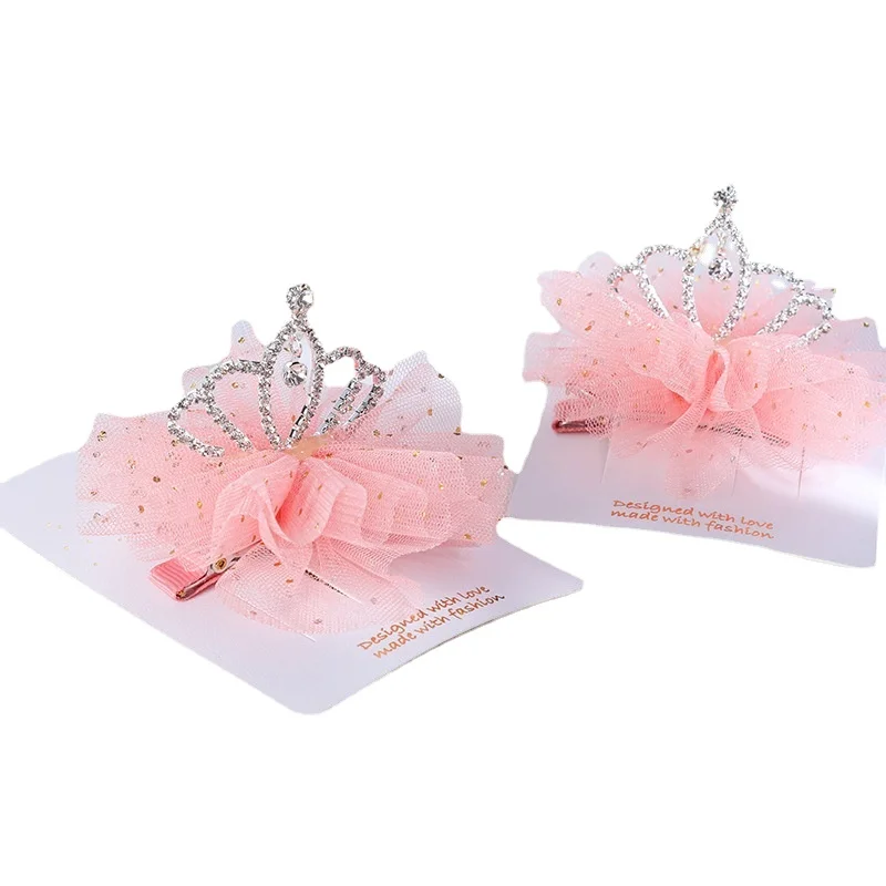 Children\'s Crown Barrettes Side Clip Birthday Headdress Mesh Princess Series Girl Hairpin  Snap Hair Clips Hair Clips for Girls