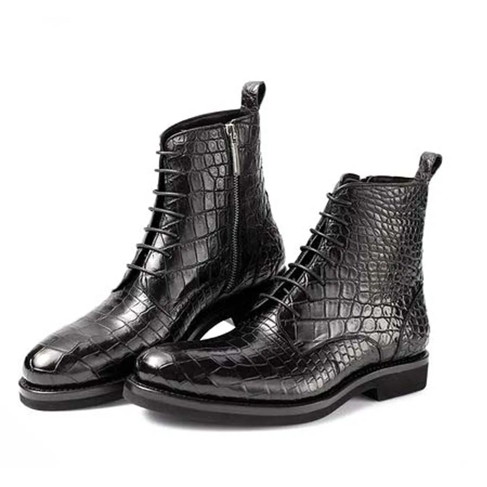 

gete Import crocodile boots shoes male low-heel Flat bottom male crocodile boots Britain Thick bottom shoes male boots