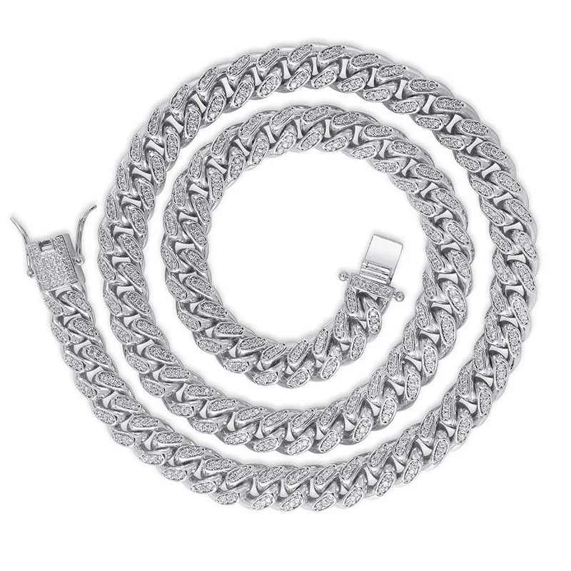 

10mm Hip Hop Full AAA+ CZ Stone Paved Bling Ice Out Cuban Curb Miami link Chain Necklaces for Men Rapper Jewelry Gifts