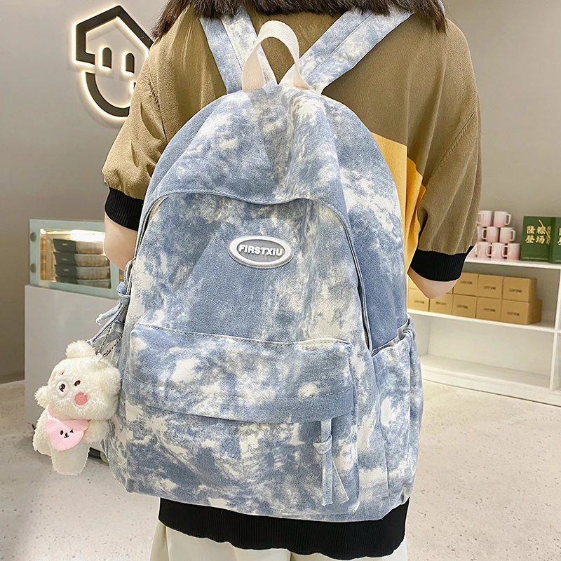 Mochila De diseño teñido Simple para mujer, morral escolar Kawaii de nailon para chica adolescente, morral de viaje