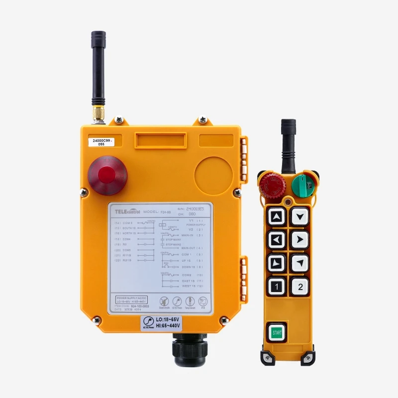 Telecontrol 8 single speed industrial wireless radio crane remote control system with rotary switch mushroom emergency F24-8S