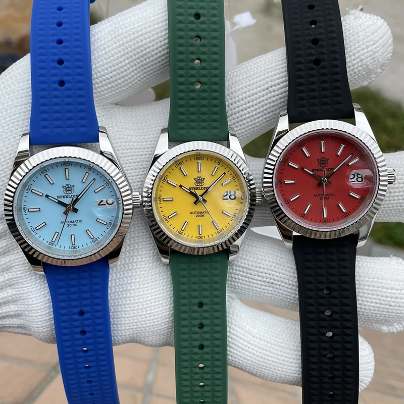 ساعة أوتوماتيكية للرجال من STEELDIVE 42 مللي متر ساعة يد ميكانيكية طيار غواص 20ATM مقاومة للماء C3 مرآة ياقوت مضيئة NH35