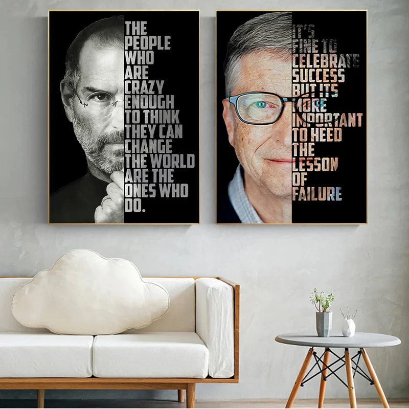 Steve Jobs Bill Gates Motivational Quote Poster and Prints Modern Famous Canvas Art Figure Portrait Painting Wall Art Picture