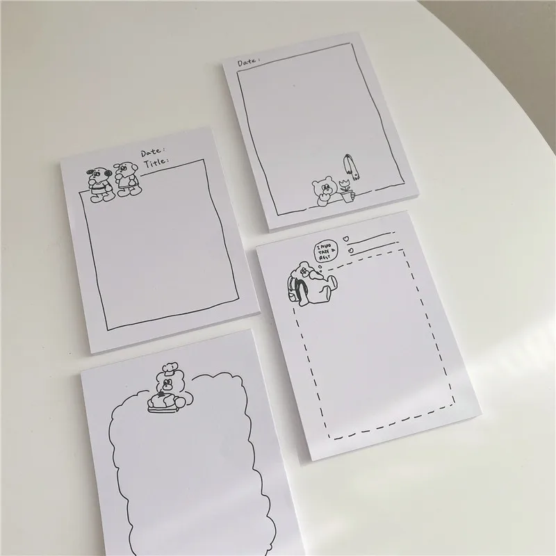 Korean Ins Cartoon Bear Square Frame Memo Pad 50 Sheets Long Style Note Paper Message Paper To Do List Kawaii Notepad Stationery