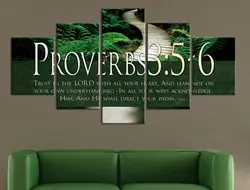 Bible Verse Proverbs 3 5-6 5 Pieces Canvas Picture Print Wall Art Canvas Painting Wall Decor for Living Room Poster No Framed