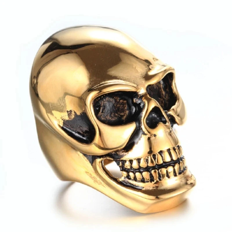 The New  Cool Men Boy Gothic Punk Black Silver color Gold Big  Skull 316L Stainless Steel Ring