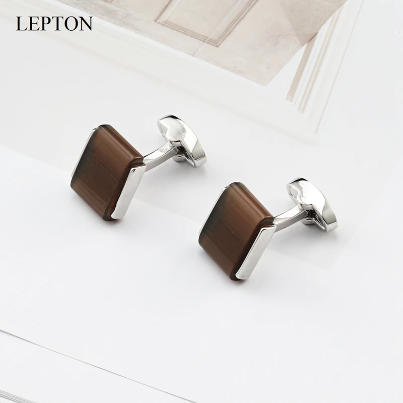 

Low-key Luxury Cat's eye stone Cufflinks for Mens High Quality Square Brown Opal Stone Cufflink Relojes gemelos Lepton Jewelry