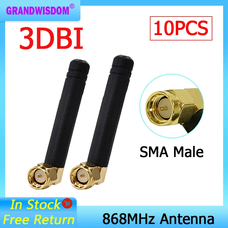 GRANDWISDOM 10pcs 868mhz antenna 3dbi sma male 915mhz lora antene pbx iot module lorawan signal receiver antena