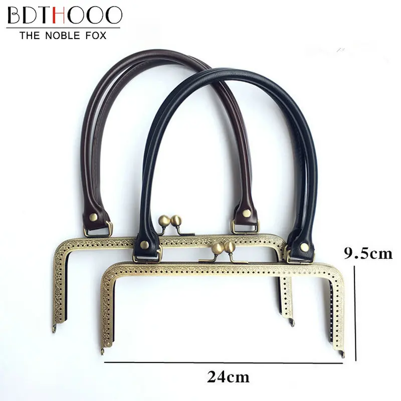 10Pcs 24cm Metal Wallet Frame Handle With PU Handle Accessories