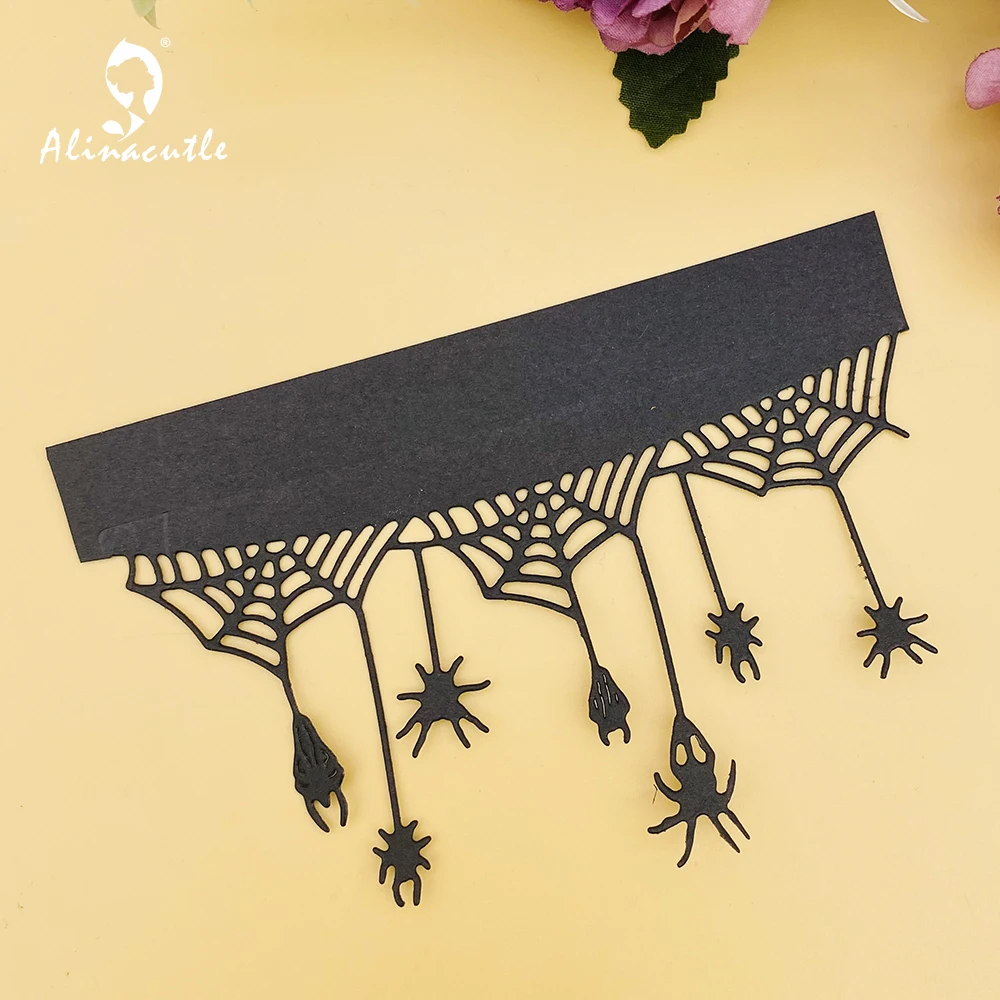 Alinacutle Metal Cutting Dies Cut Halloween Spider Web Border Scrapbooking Paper Craft Handmade Album Card Punch Art Knife