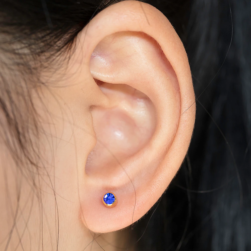 2 Stück vergoldete Stahl-Ohrstecker für Ohrpiercing-Pistole, Geburtsstein, CZ-Ohrstecker, Ohrstecker, Ohrstecker, Tragus-Knorpel, Körperschmuck – Detail 6