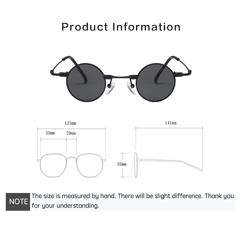 Small Round Sunglasses Women Men UV400 Metal Brand Designer Punk Sun Glasses Steampunk Vintage Goggles Black Shades