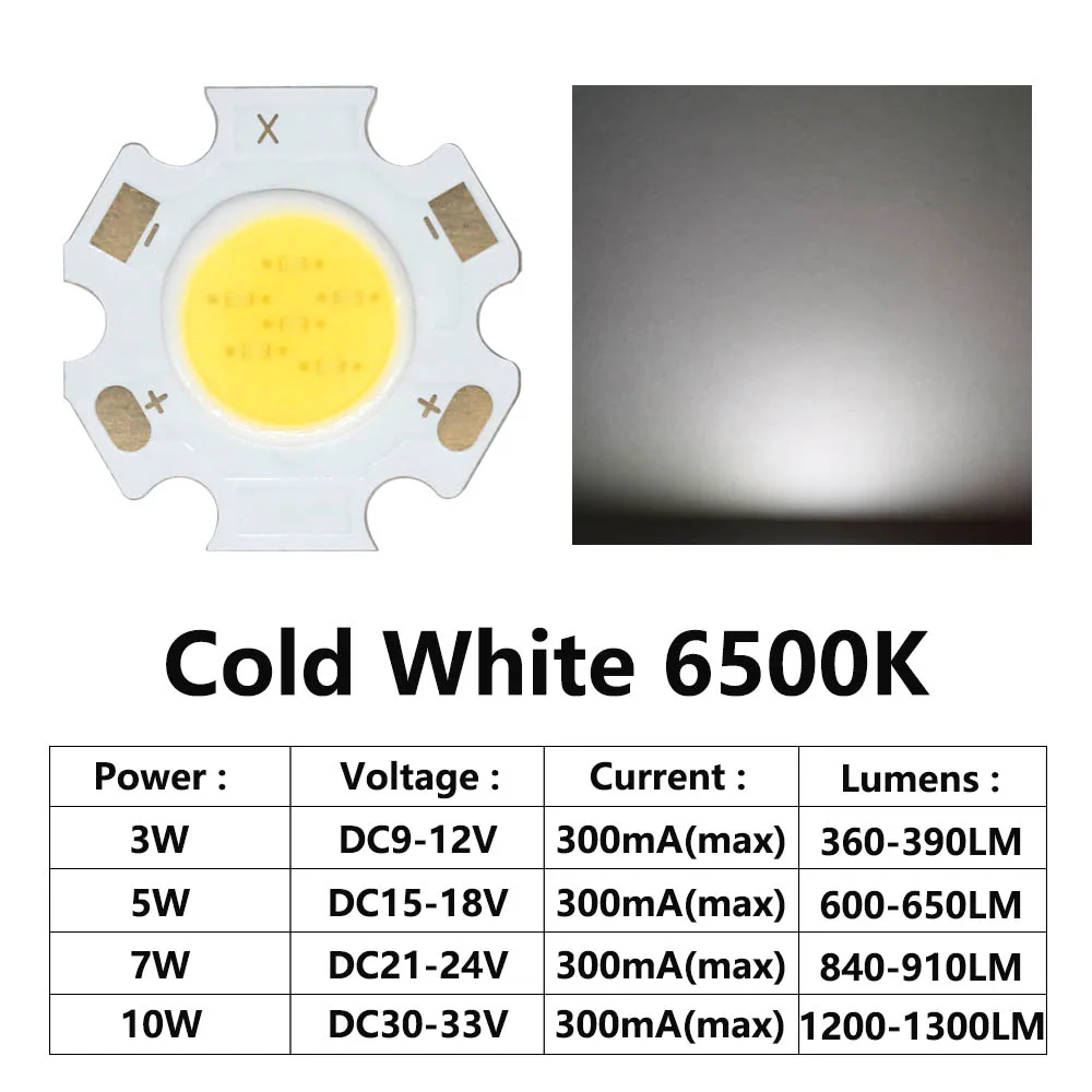 Imagem -02 - Peças Lote 3w 5w 7w 10w 300ma 2023 Fonte de Led Chip de Alta Potência Led Cob Lâmpada Lâmpada Spotlight Down Light Lâmpada Painel de Luz 10