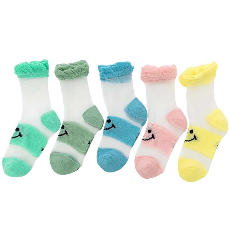 Children smile face ice silk pile stockings girl summer breathable cute super cute princess short socks baby summer tube socks