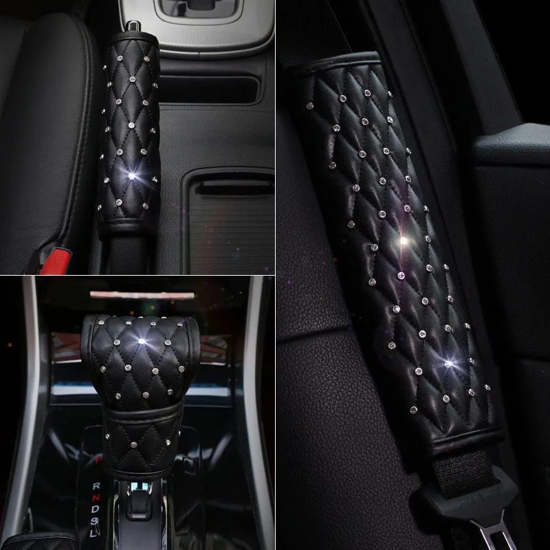 1pc Universal Crystal Car Seat Belt Cover Set Diamond Hand Brake Gear Cover Auto Shoulder Pad Styling Car Interior Accessories