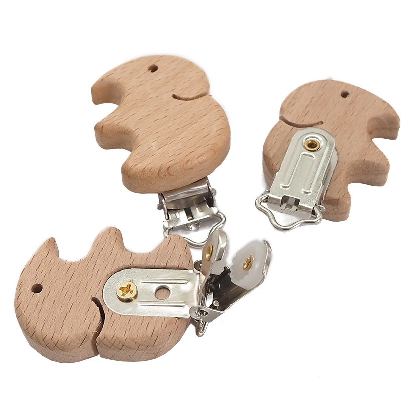 Chenkai 5PCS Wood Elephant Pacifier Clips DIY Organic Eco-friendly Nature Baby Pacifier Rattle Teething Grasping Wooden Toy