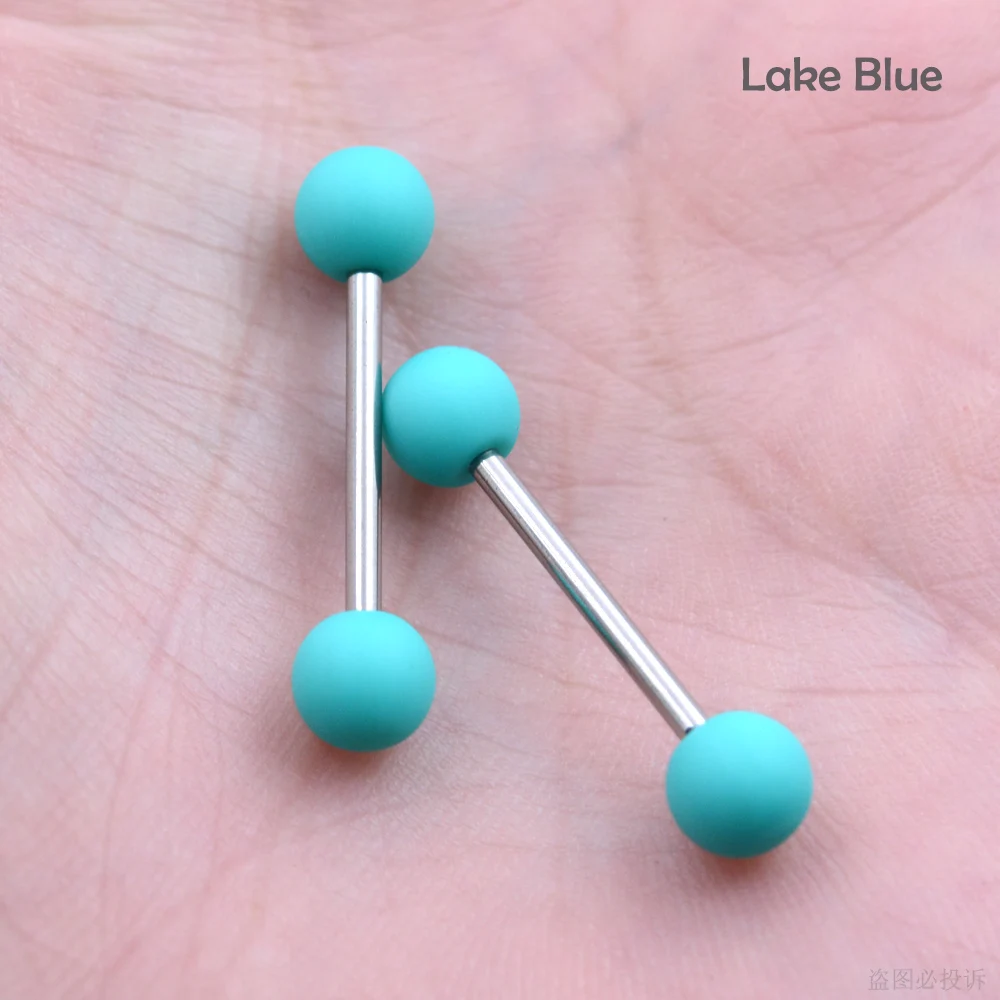 2pcs DIY 15mm Bar Rubber Painting Acrylic Tongue Piercing Balls Nipple Rings Surgical Steel Barbell Plastic Tongue Rings Jewelry