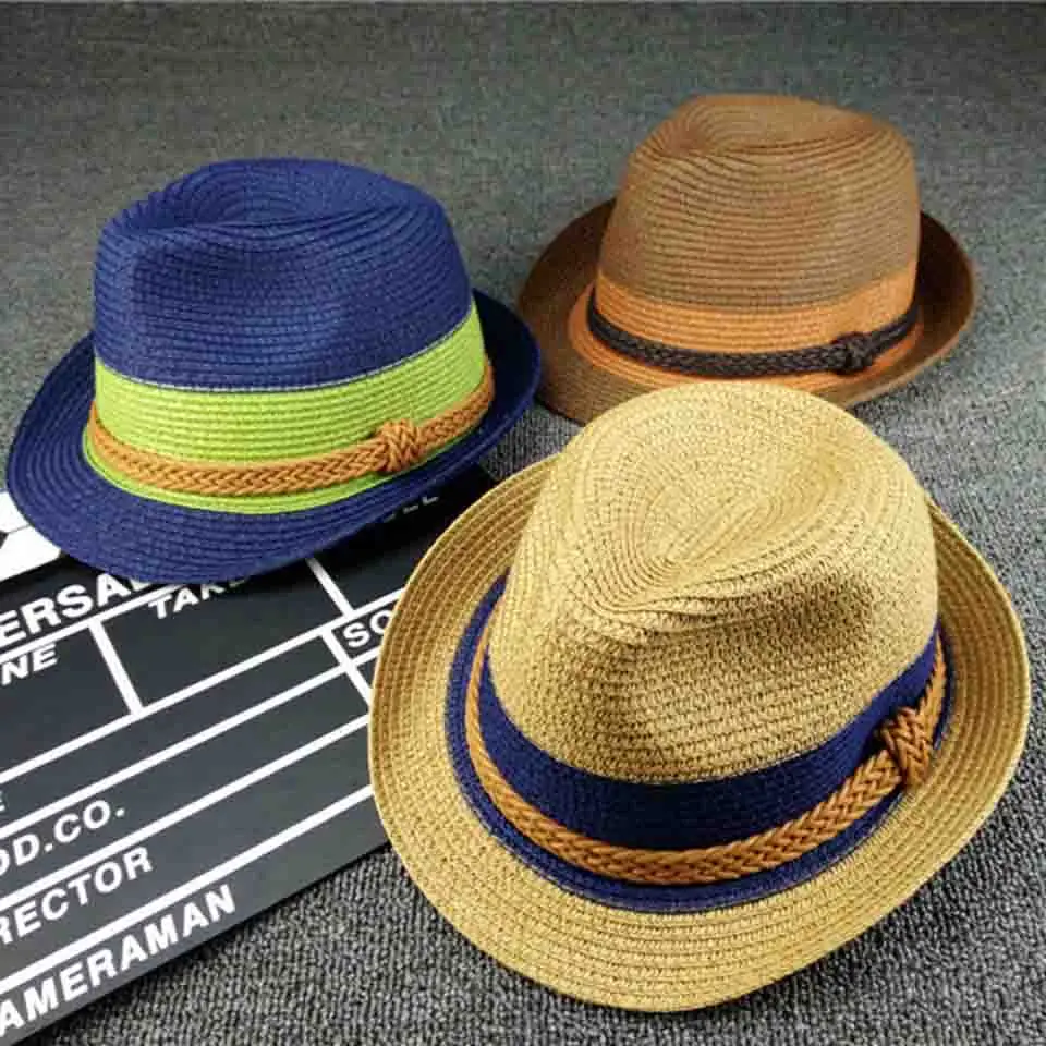 Summer Jazz Straw Hat Men Sun Cap Parent-child Beach Hat Hemp Rope Patchwork Striped Kids\' Straw Hat Mom And Baby Hats for Women