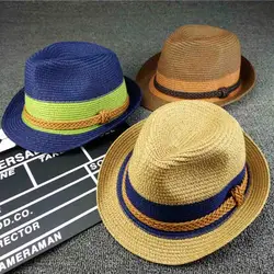 Summer Jazz Straw Hat Men Sun Cap Parent-child Beach Hat Hemp Rope Patchwork Striped Kids' Straw Hat Mom And Baby Hats for Women