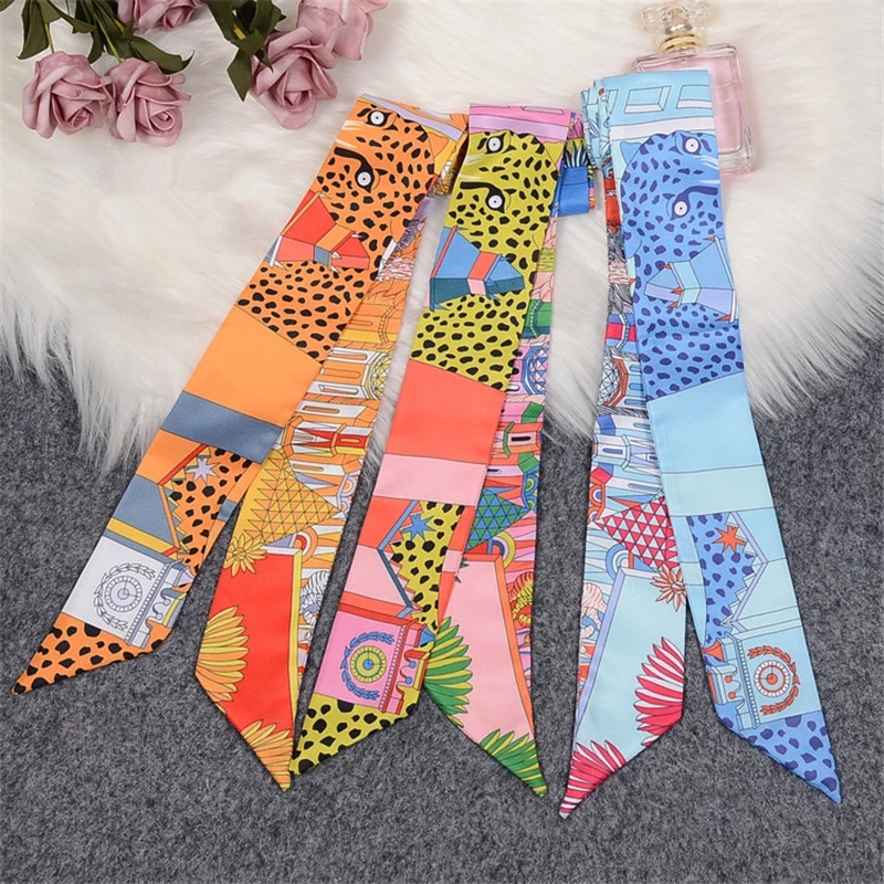 Animal Town 2023 New Design Leopard Luxury Brand Skinny Scarf Women Hair Neck Silk Scarf For Ladies Foulard Headband Bag Scarves