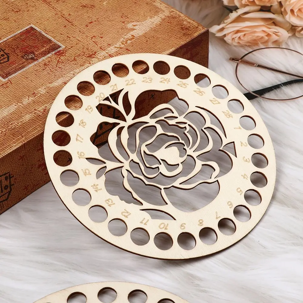 Natural Wooden Cross Stitch Thread Board Holder Round Thread Yarn Organizer Embroidery Accessories Row Line Crafts Sewing Tool