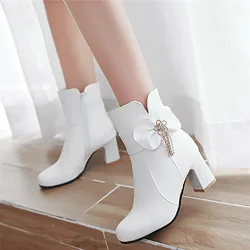 European style contracted ankle boots women Round headtoe autumn Winter high heels zip shoes Thick heel fashion boot botas mujer