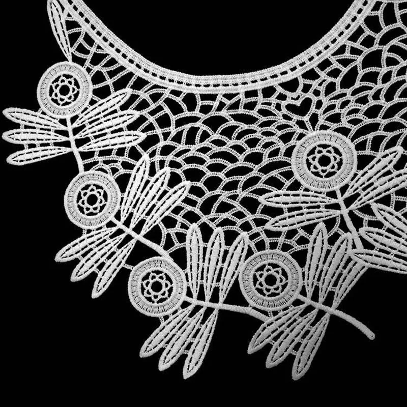 5Pcs White Black Lace Collar Motif Sewing Bridal Wedding Trim Floral Embroidery Neckline White Black Fabric image 6