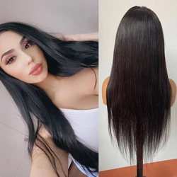 Peluca de cabello humano liso de 4x4 para mujer, postizo de encaje frontal brasileño con pelo de bebé, densidad de 150% y 180%