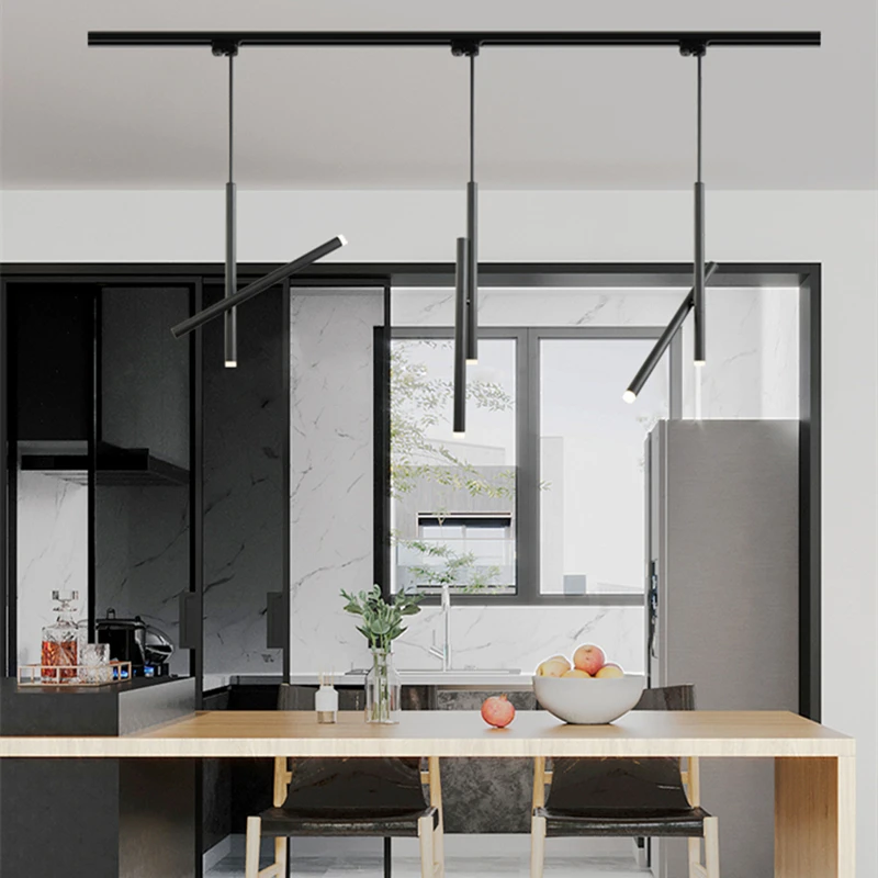 Nordic Long Tube Pendant Light LED Double Tube Adjustable Rail Spotlight Hanging Lamp Dining Room Kitchen Island Decor Lighting