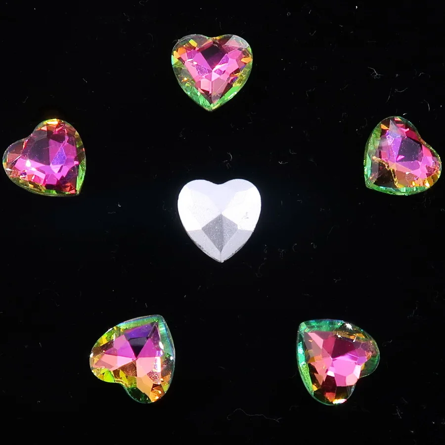 Glaskristall 10mm 20 Stück Herzform Regenbogen & Jelly Candy AB Farben Spitze Rückseite zum Aufkleben Strassperlen Applikation DIY Verzierung – Detail 8
