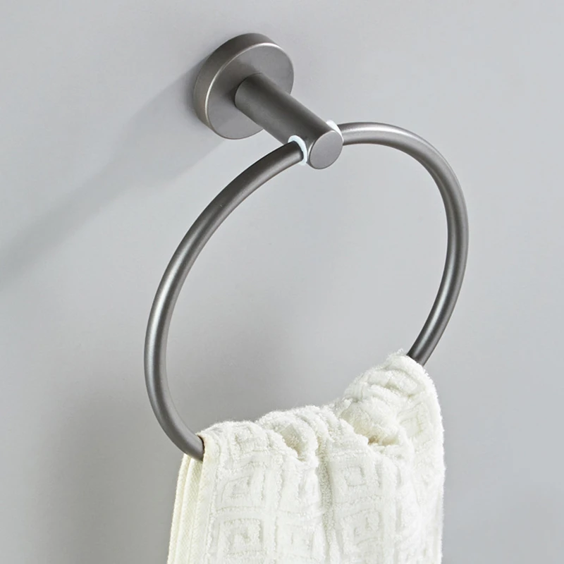 Messing Grau Wand-montiert Handtuch Rack Handtuch Rack Bad Zubehör Handtuch Ring Runde 18CM