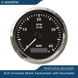 KUS-Calibre do tacômetro RPM com medidor da hora, luminoso para o carro e o barco, 85mm, 0-3000 RPM, 0-4000 RPM, 0-6000 RPM, 0-8000 RPM, 12V, 24V