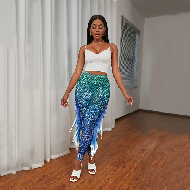 Moda damska Legginsy syrenka 3D Rybie łuski Rajstopy z nadrukiem Festiwale Prom Party Błyszczące spodnie Codzienna odzież fitness
